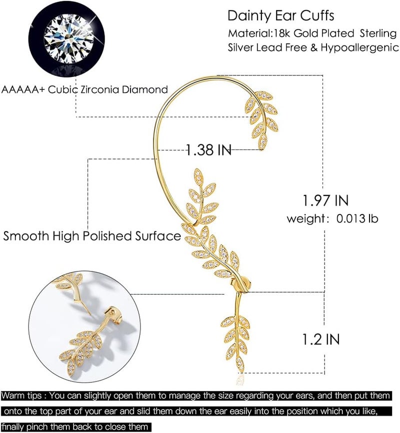 Vercret Gold Cuff Earrings for Women Cartilage Ear Cuff CZ Adjustable Ear Clip Wrap Around Earring No Piercing - Image 3